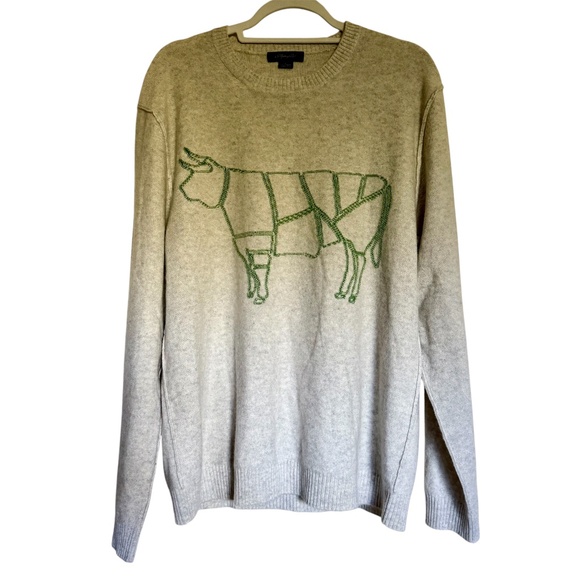 Christopher Fischer Steer 100% Cashmere Sweater Size Large Oatmeal Green - Picture 1 of 11